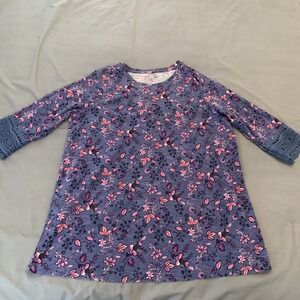 Woman Within Shirt Womens 1X Plus Blue Floral Crochet Bell Sleeve Tunic Top